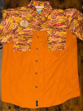 Magellan Outdoors Orange Short-Sleeve Button-Down Shirt with Pattern